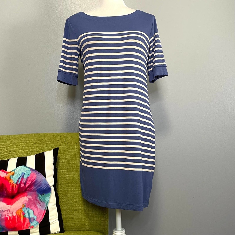Banana Republic Blue White Jersey Striped Short Sleeve Dress